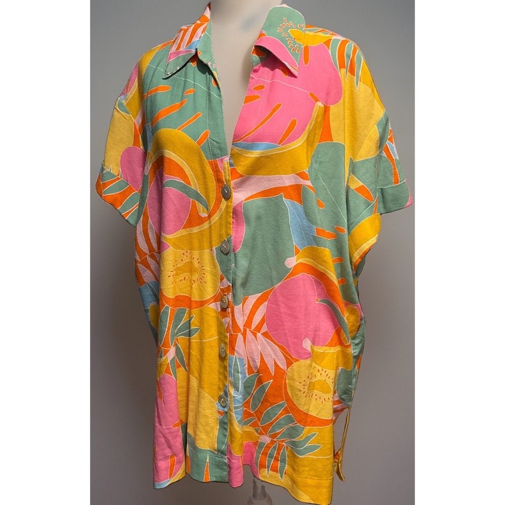 Show Me Your Mumu Parker Button Down Shirt Tropical Fruit Print Colorful Medium